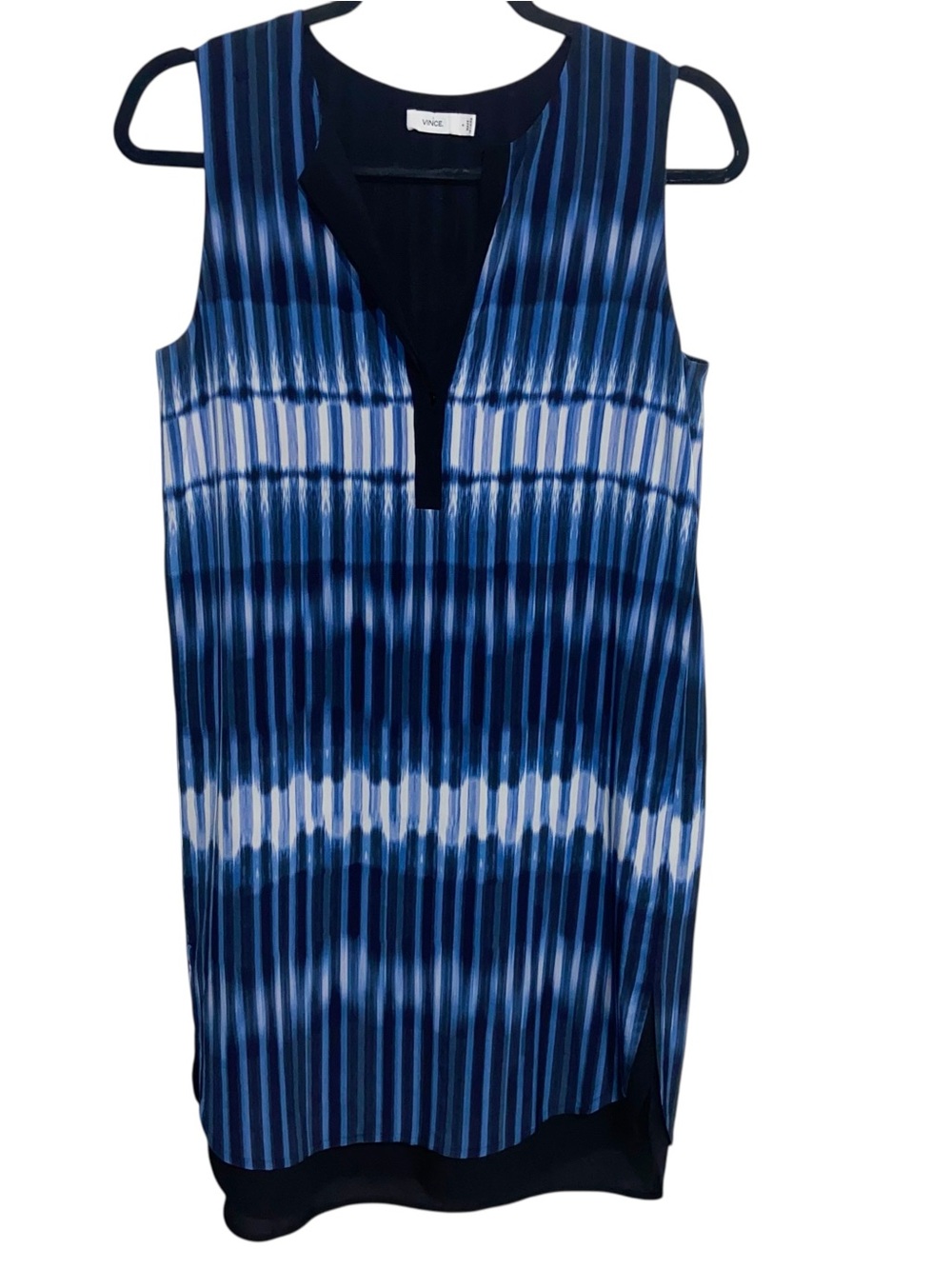 Vince Dress Womens Small 100% Silk Shift Coastal Resortwear Preppy Shift Blue